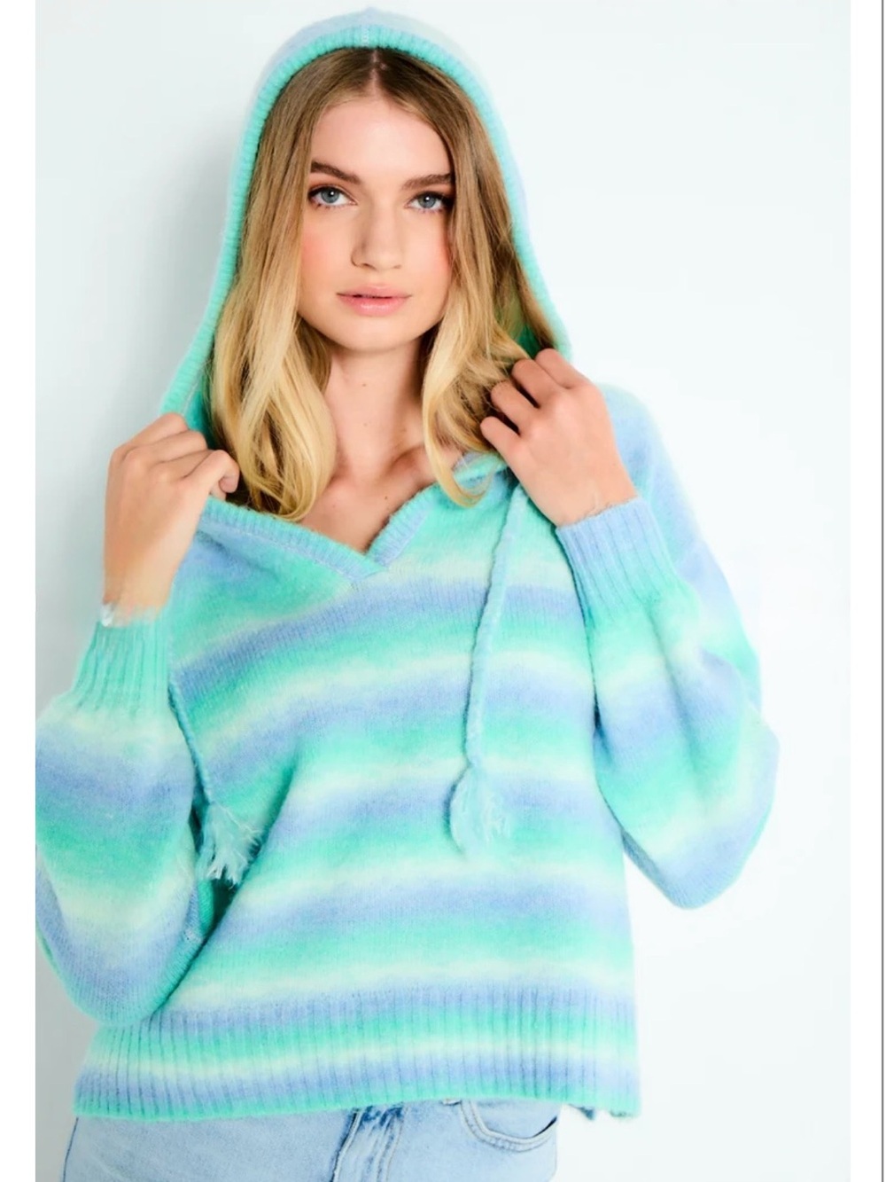 Lisa Todd Color Cloud Striped Sweater Hoodie Wool Ombré Super Soft Cozy